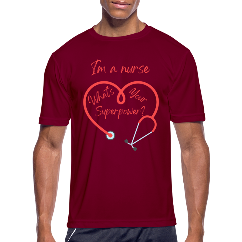 I'm a Nurse Men’s Moisture Wicking Performance T-Shirt - burgundy