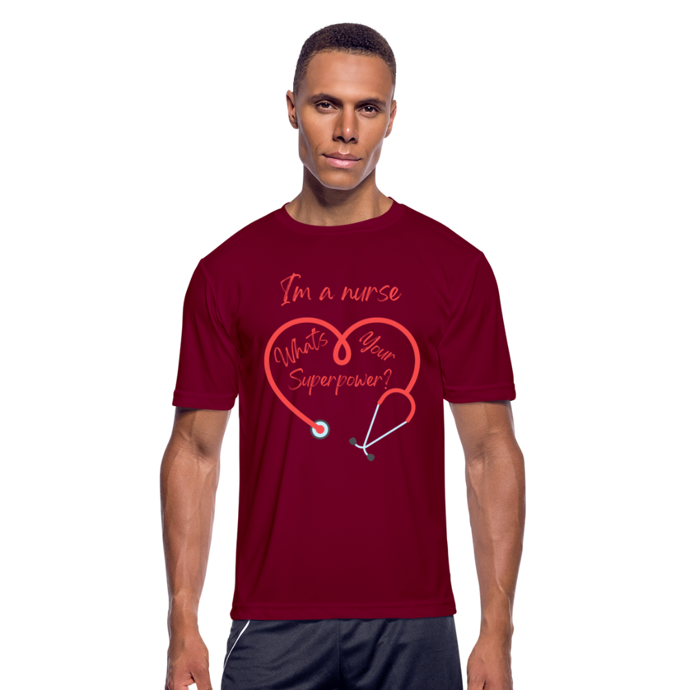 I'm a Nurse Men’s Moisture Wicking Performance T-Shirt - burgundy