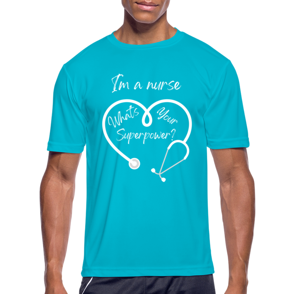 I'm a Nurse (white logo) Men’s Moisture Wicking Performance T-Shirt - turquoise