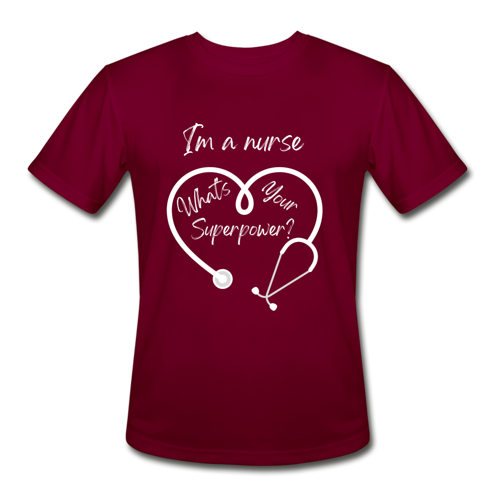 I'm a Nurse (white logo) Men’s Moisture Wicking Performance T-Shirt - burgundy