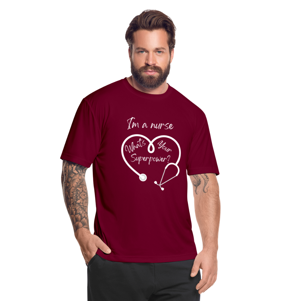 I'm a Nurse (white logo) Men’s Moisture Wicking Performance T-Shirt - burgundy
