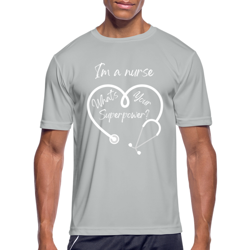 I'm a Nurse (white logo) Men’s Moisture Wicking Performance T-Shirt - silver
