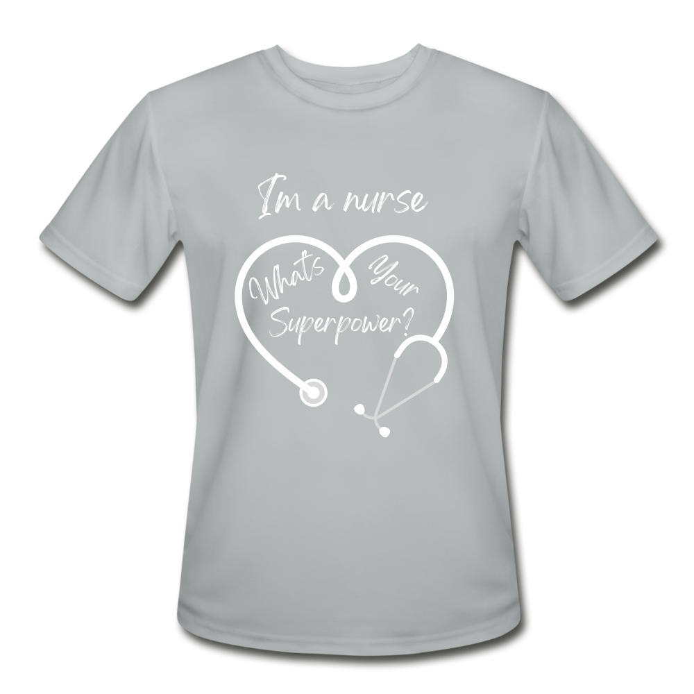 I'm a Nurse (white logo) Men’s Moisture Wicking Performance T-Shirt - silver