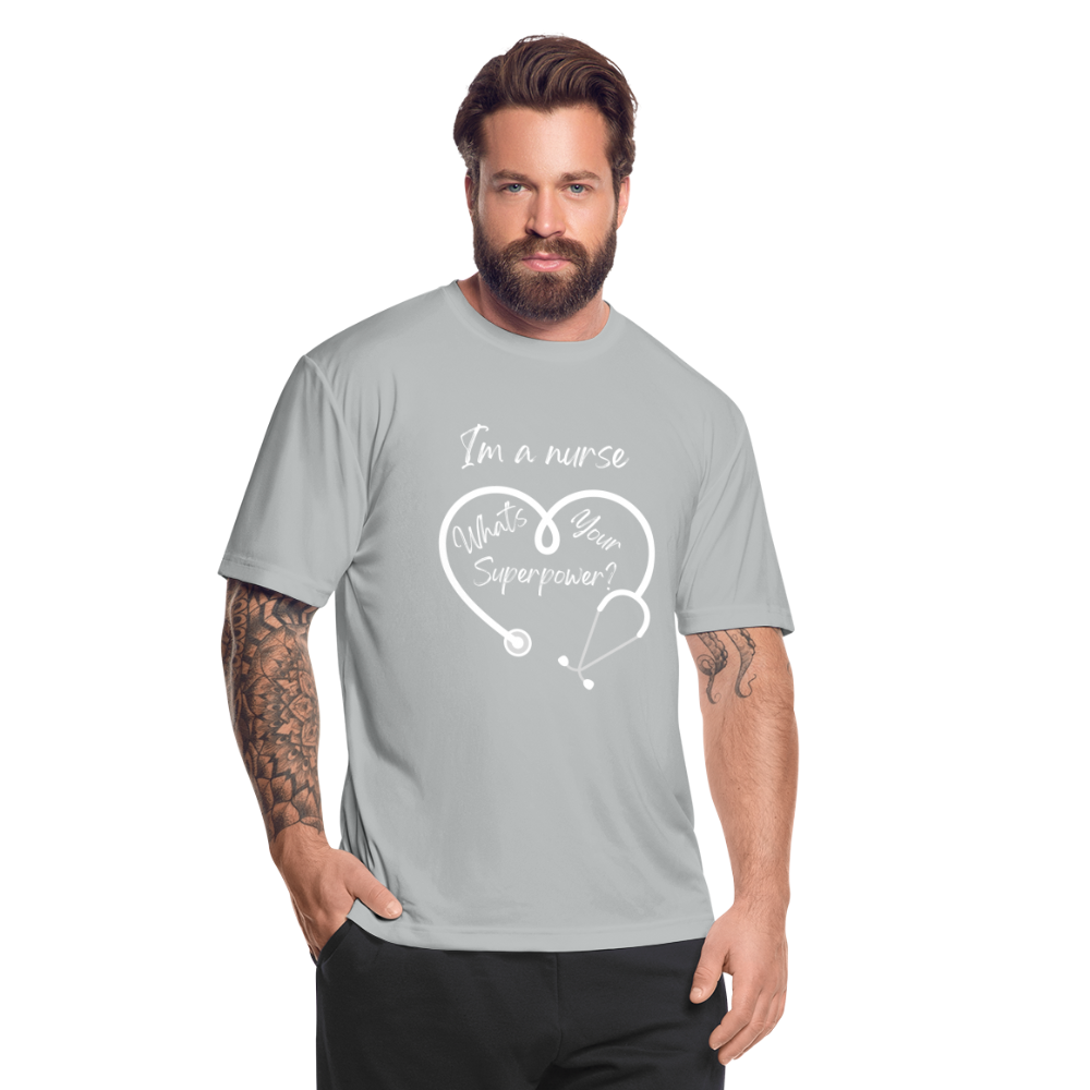 I'm a Nurse (white logo) Men’s Moisture Wicking Performance T-Shirt - silver