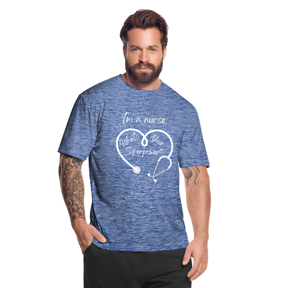 I'm a Nurse (white logo) Men’s Moisture Wicking Performance T-Shirt - heather blue
