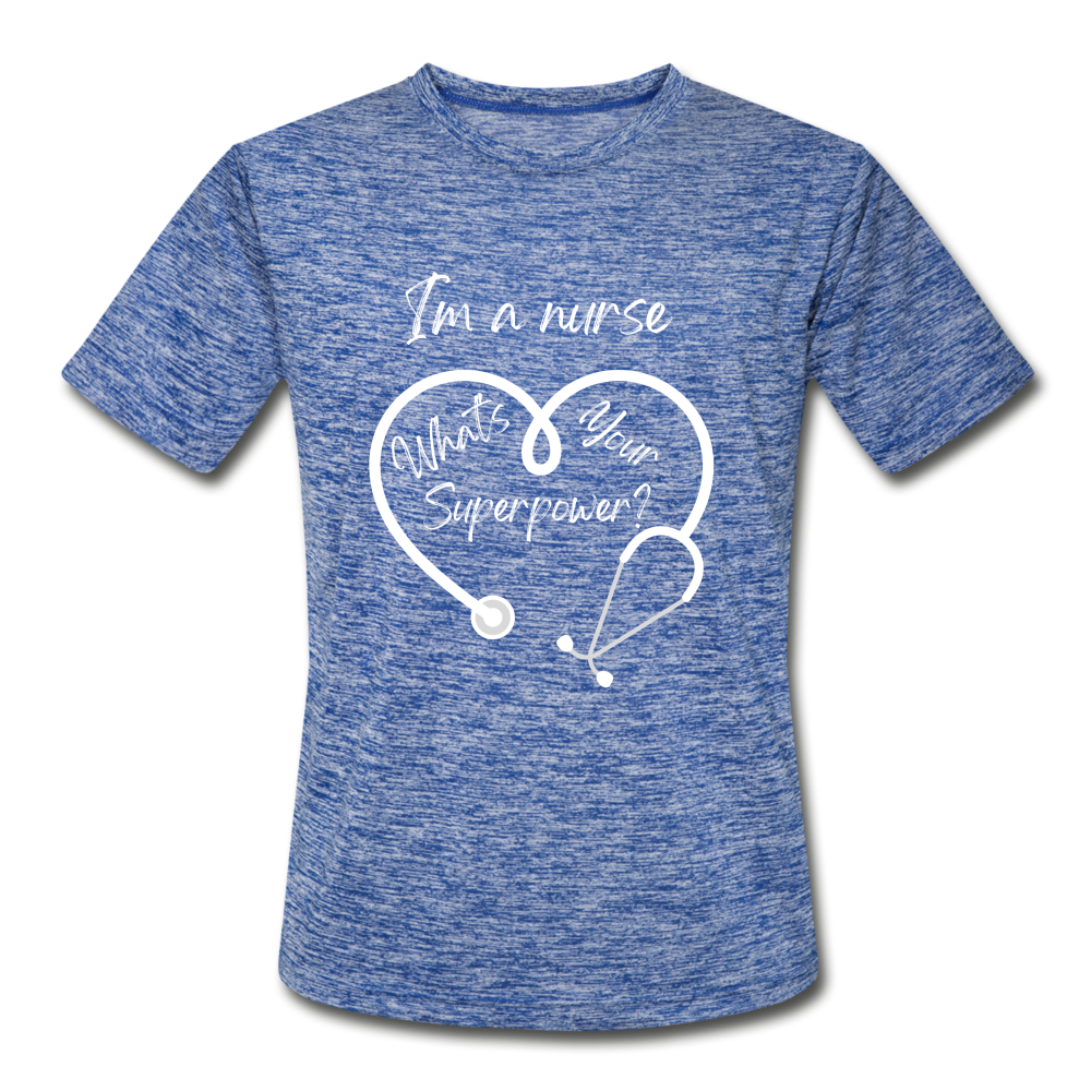 I'm a Nurse (white logo) Men’s Moisture Wicking Performance T-Shirt - heather blue