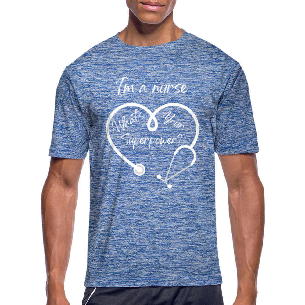 I'm a Nurse (white logo) Men’s Moisture Wicking Performance T-Shirt - heather blue