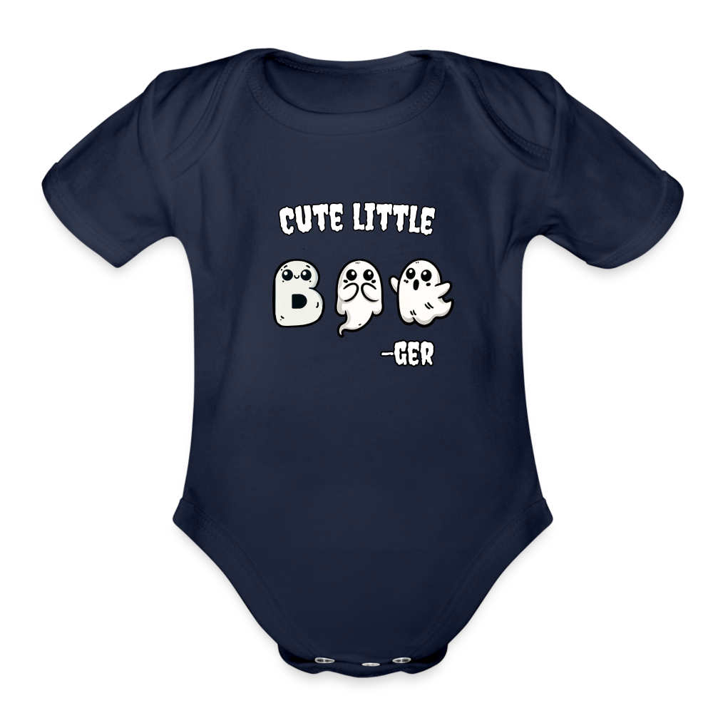 "Cute Little Boo-ger" Organic Short Sleeve Baby Bodysuit - dark navy