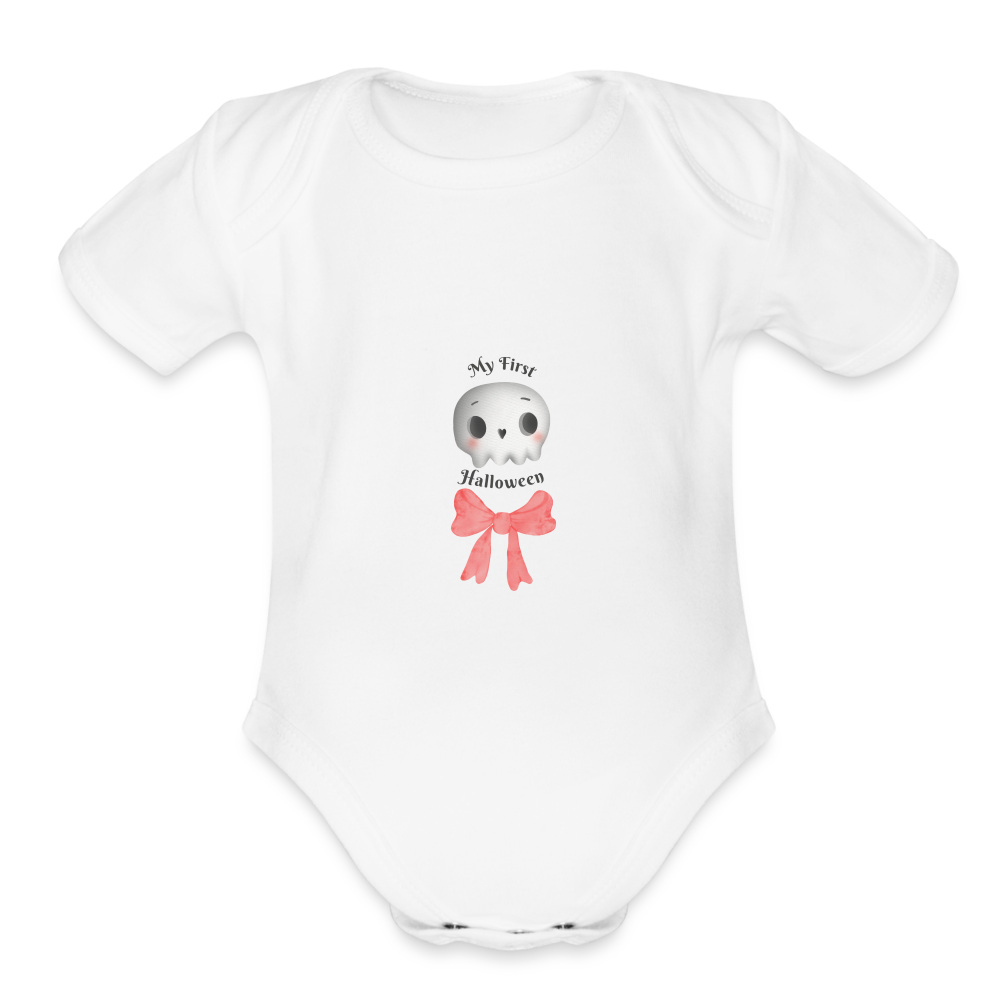 Halloween/Fall Baby girl First Halloween Organic Short Sleeve Baby Bodysuit - white