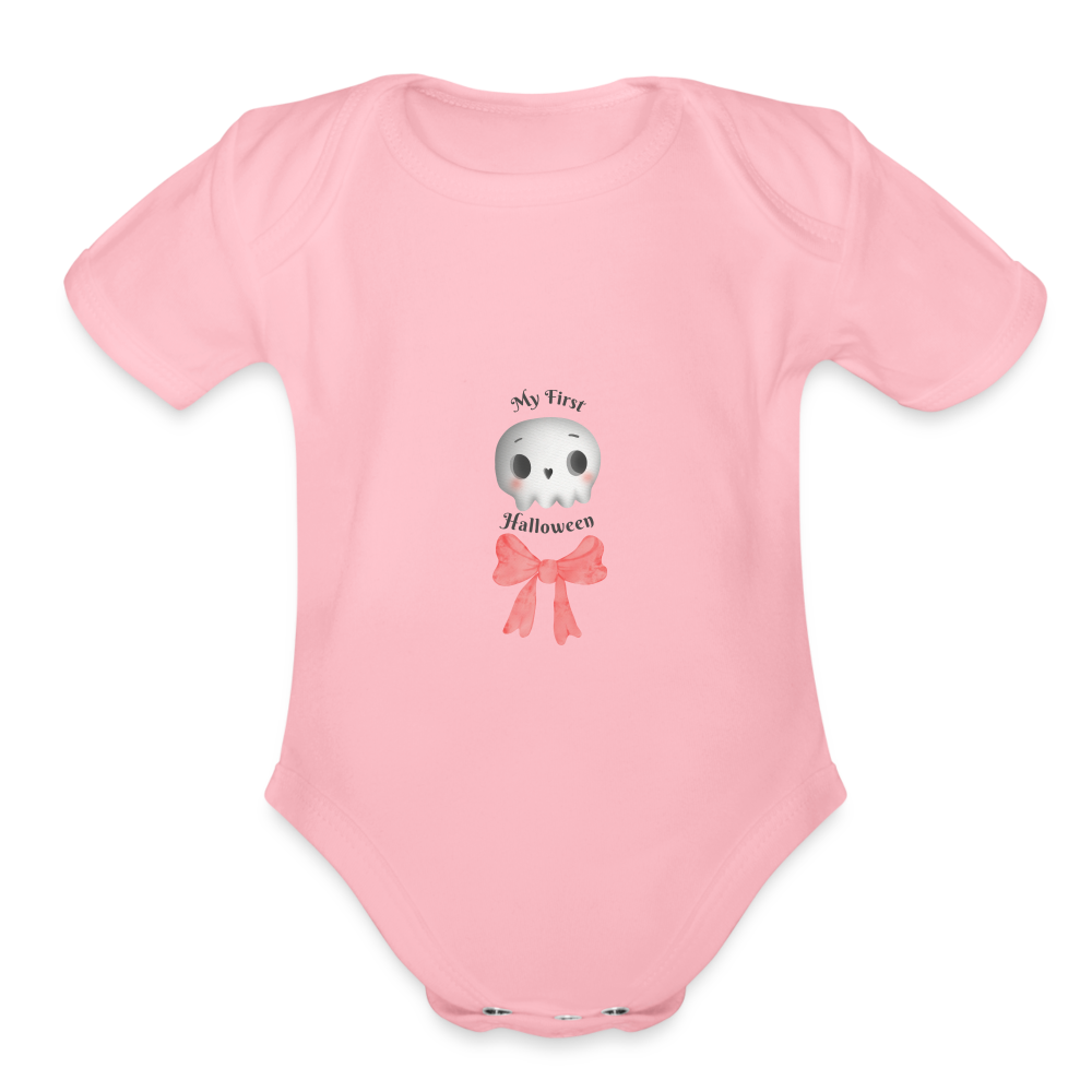 Halloween/Fall Baby girl First Halloween Organic Short Sleeve Baby Bodysuit - light pink