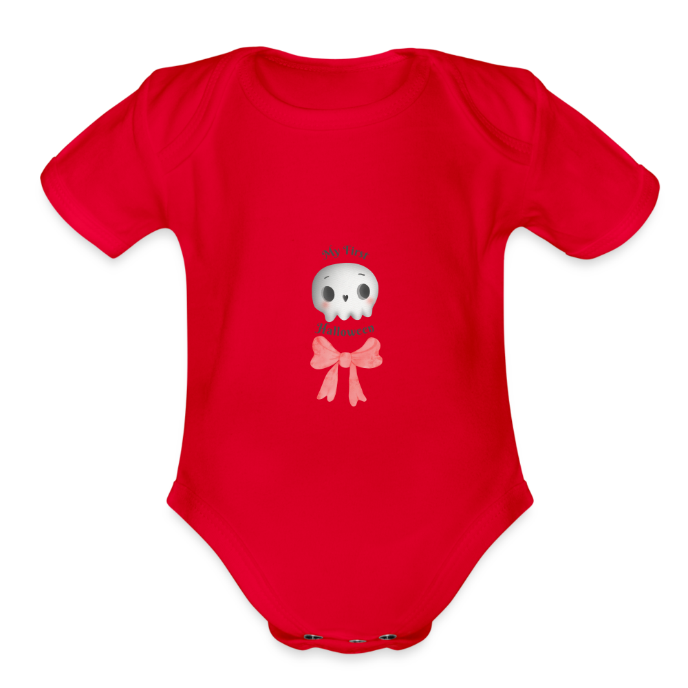 Halloween/Fall Baby girl First Halloween Organic Short Sleeve Baby Bodysuit - red