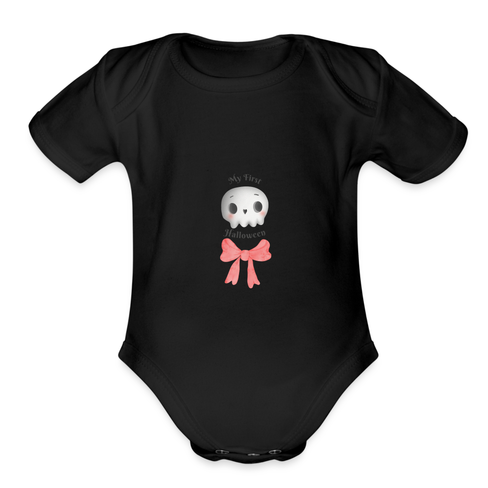 Halloween/Fall Baby girl First Halloween Organic Short Sleeve Baby Bodysuit - black