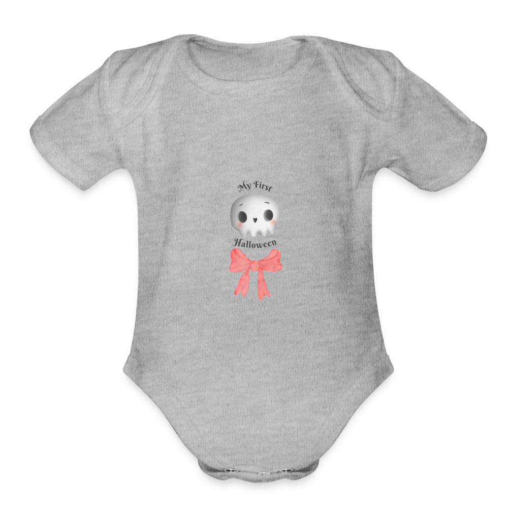 Halloween/Fall Baby girl First Halloween Organic Short Sleeve Baby Bodysuit - heather grey