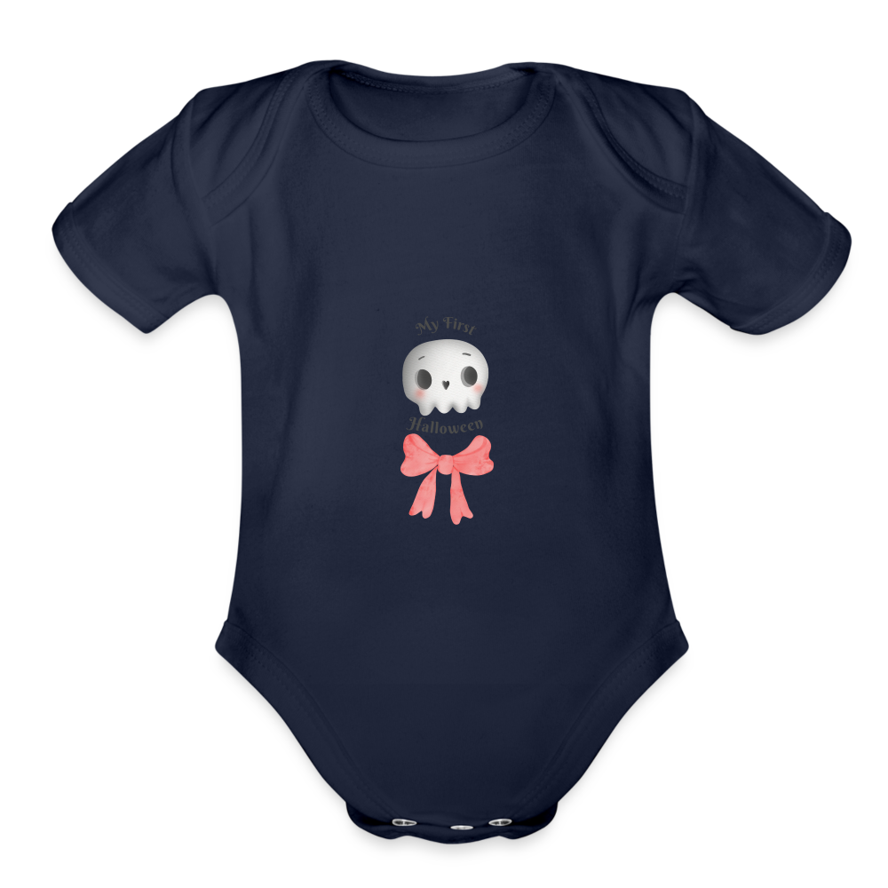 Halloween/Fall Baby girl First Halloween Organic Short Sleeve Baby Bodysuit - dark navy