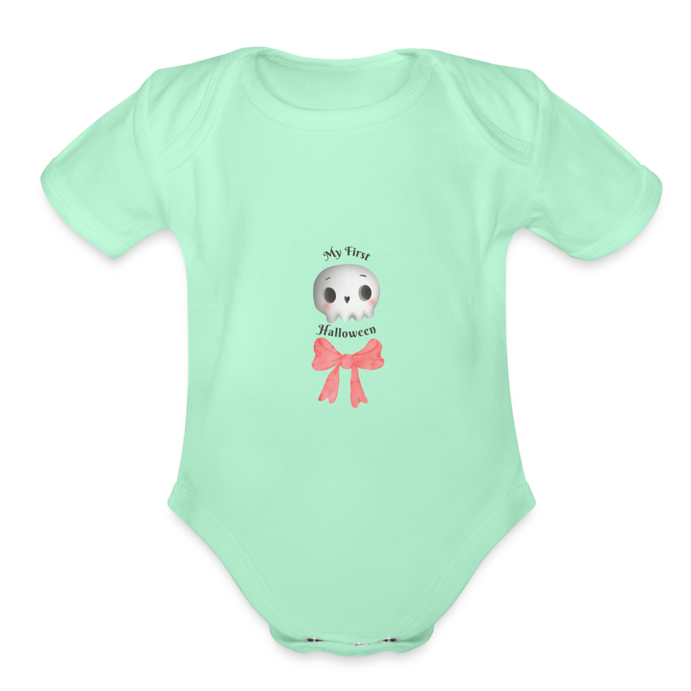 Halloween/Fall Baby girl First Halloween Organic Short Sleeve Baby Bodysuit - light mint